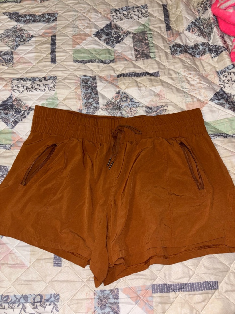 all in motion Rust Orange Drawstring Athletic Shorts with Zipper Pockets